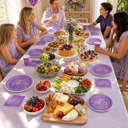 250Pcs Purple Silver Birthday Party Plates Serves 50 | Purple and Silver Plates - Image 6