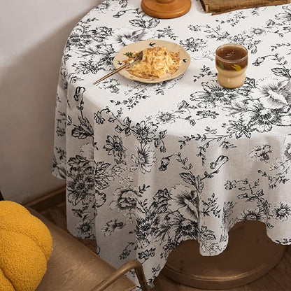 jinchan Black Floral Linen Blend Rectangle Table Cloth 52 x 70 Inch | Farmhouse - Image 4