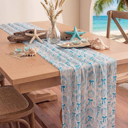 4 Pcs Coastal Table Runners 29 x 70 Inch Blue Bow Starfish Table Runner Last - Image 4