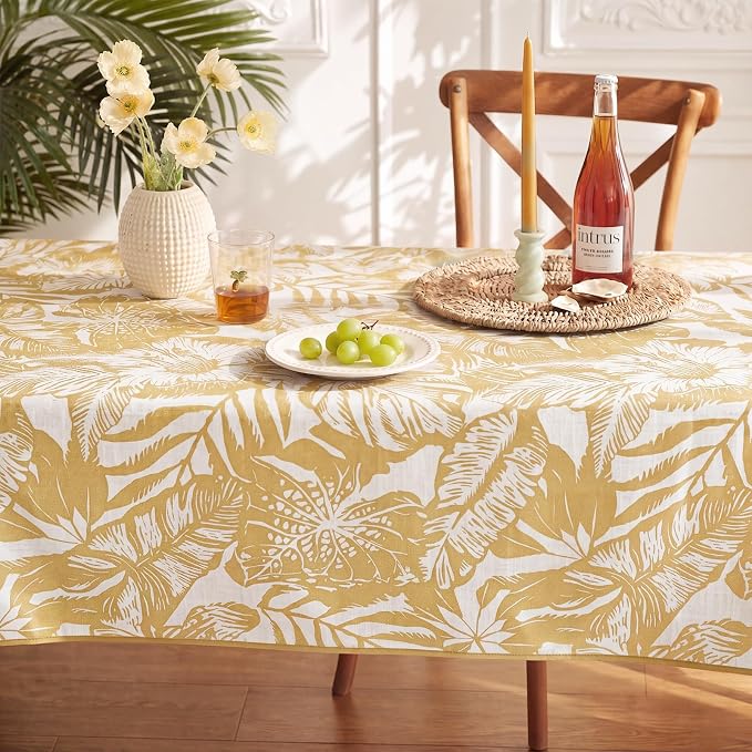 jinchan Yellow Tropical Floral Linen Rectangle Table Cloth 50x70 | Bright - Image 8