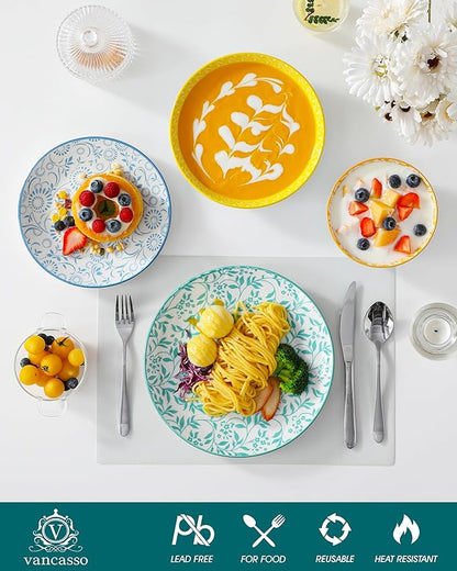 vancasso SELENE Plates and Bowls Set for 6, 24 Pieces Dinnerware Sets, Mircowave and Dishwasher Safe Dishes Set, Porcelain Pastel Dinnerware