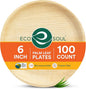 ECO SOUL Palm Leaf Plates 6" Round (100 Count) - Disposable, Eco-Friendly, Biodegradable Bamboo Appetizer Plates - Perfect Dinnerware for Parties, Weddings, Events & Holidays
