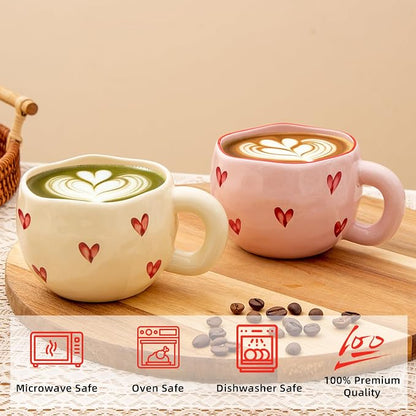 4pcs Ceramic Heart Mugs, 9.4OZ Cute Love Coffee Cup Set, Dishwasher Safe - Image 3