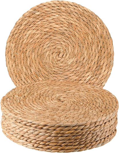 Round Woven Placemats 13 Inch Set of 10 - Boho Rattan Placemat Natural Water Hyacinth Placemats, Farmhouse Weave Place Mats, Rustic Braided Wicker Table Mats for Dining Table,Home,Wedding