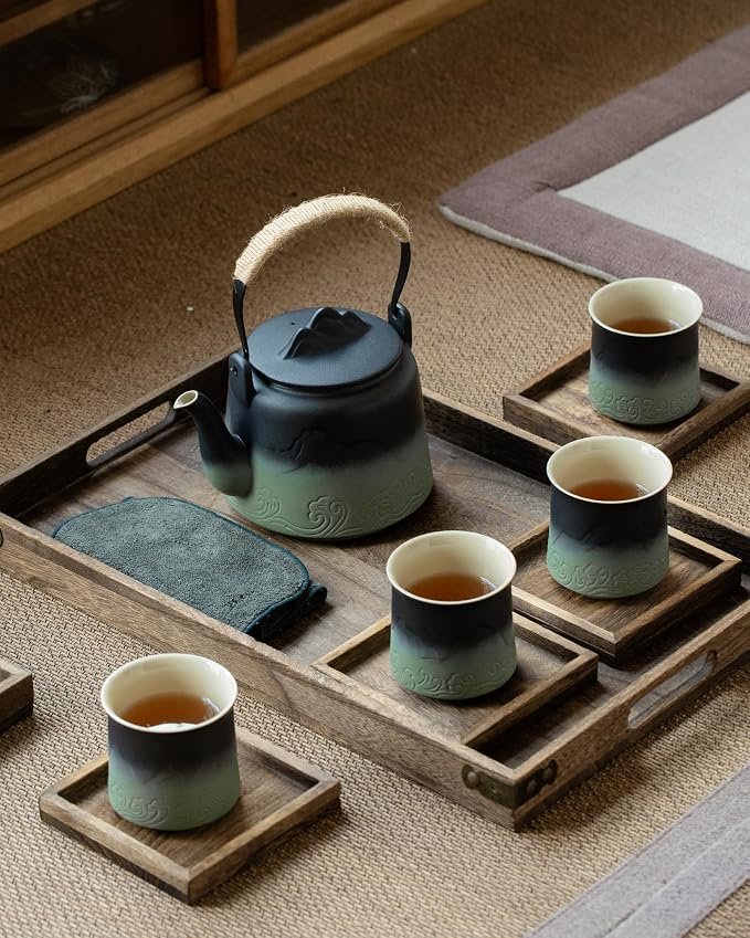 ZENS Japanese Teapot Set with 4 Cups, 33.8oz Loose Leaf Clay Teapot | Embossed - Image 2