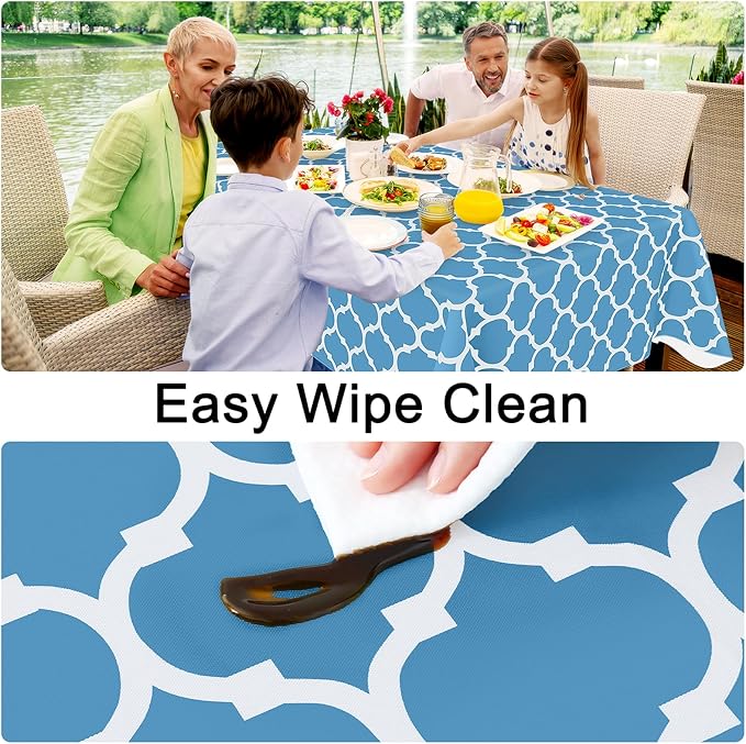 Smiry Rectangle Table Cloth, Waterproof Vinyl Tablecloth with Flannel Backing for Rectangle Tables, Wipeable Spillproof Plastic Tablecloths for Dining, Camping and Indoor (60"x84", Light Blue)