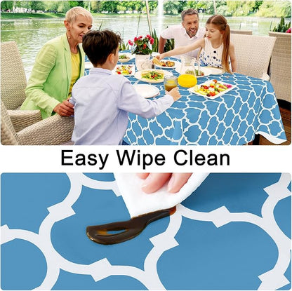 Smiry Rectangle Table Cloth, Waterproof Vinyl Tablecloth with Flannel Backing for Rectangle Tables, Wipeable Spillproof Plastic Tablecloths for Dining, Camping and Indoor (54"x78", Light Blue)