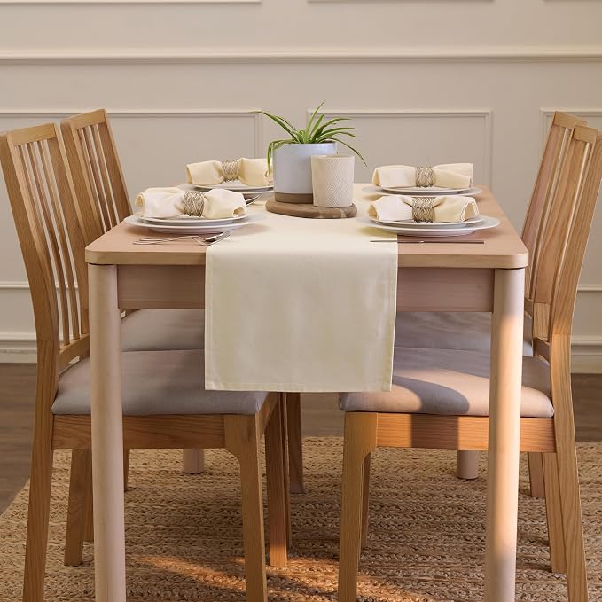 Encasa XO Table Runner, Cotton Canvas Dining Runner 13"x59" | Natural, 180 GSM - Image 4