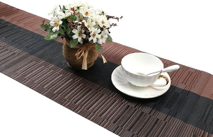 SHACOS Table Runners Woven Vinyl Table Mats 12x54 inch for Kitchen Dining Table Non Slip Washable, Ombre Coffee Black