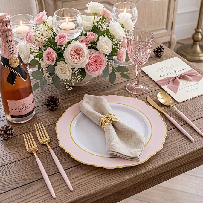 60pcs Pink Plastic Plates - Image 7