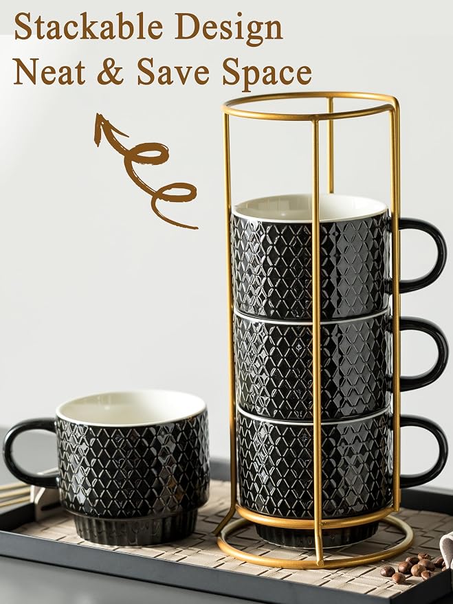 Gomakren Coffee Mugs Set of 4, 13oz Stackable Coffee Cups - Image 3