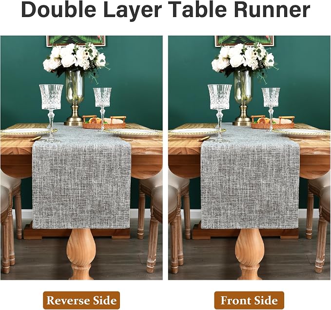 NEWISHER Reversible Double Layer Table Runner Faux Linen Fabric 13x72inch | - Image 6