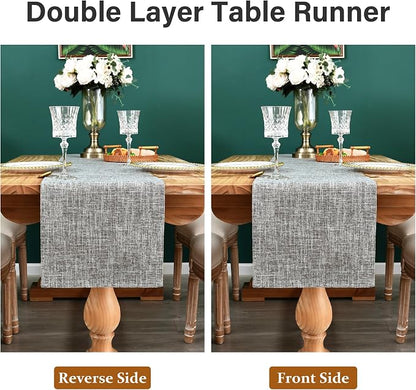 NEWISHER Reversible Double Layer Table Runner Faux Linen Fabric 13x36inch | - Image 6