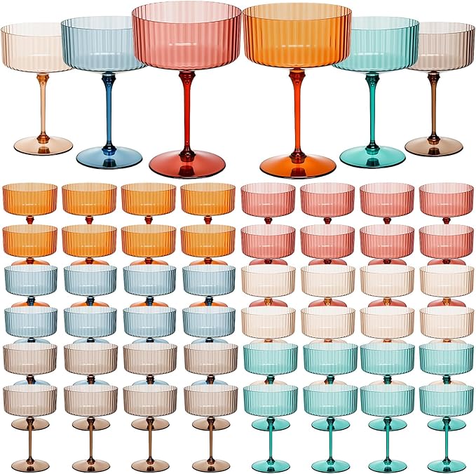 Jingmore 48 Pcs Ribbed Martini Glasses 10 oz Disposable Plastic Vintage Ribbed by Jingmore