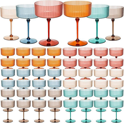 Jingmore 48 Pcs Ribbed Martini Glasses 10 oz Disposable Plastic Vintage Ribbed by Jingmore