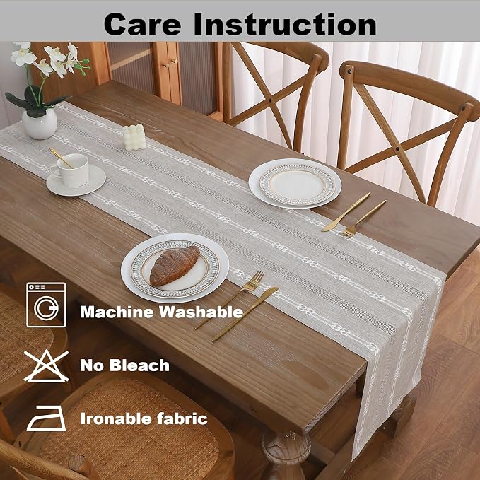 Gernaice Boho Table Runner, Embroidered Cotton Linen Farmhouse Table Runners - Image 5