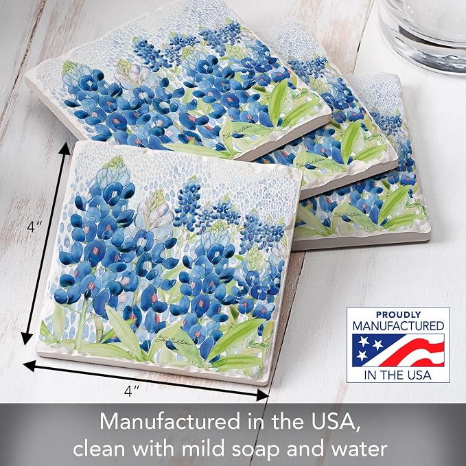 Thirstystone Blue Bonnets 4 Pack Tumbled Tile Stone Coasters | 4" Square - Image 6