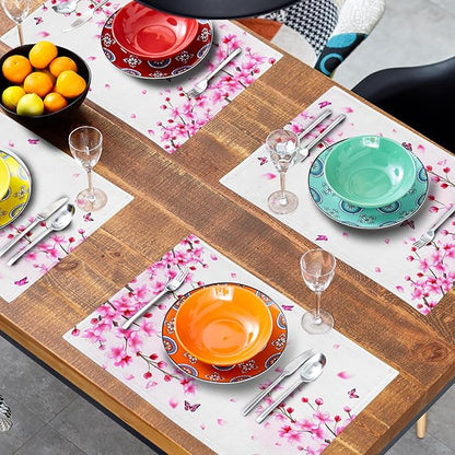 Cherry Blossom Placemats - Sakura Place Mats Set of 4 Pink Floral Flower Tablemats 12x18 for Party Kitchen Dining Farmhouse