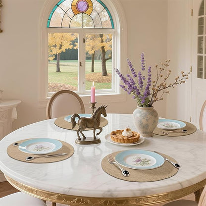 homing 15 Inch Round Cloth Placemats Set of 6, Cotton Linen Blend Washable Table Mats, Farmhouse Dining Place Mats for Indoors & Outdoors, Easy to Clean, Linen