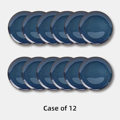 Organic Shape Highland Ceramic Salad plate, 12pcs 8 Inch Handmade Reactive Glaze Stoneware Plates with Wavy Edge, for Kitchen, Microwave & Dishwasher Safe, Scratch Resistant-Blue