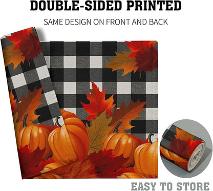 Pumpkins Placemats Set of 4 - Fall Buffalo Plaid Place Mats 12x18 Inch Autumn Farmhouse Pumpkin Table Mats for Kitchen Dining Room Thanksgiving Holiday Party