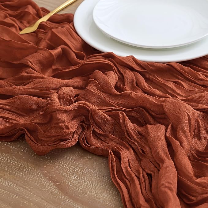 Asee'm 3pcs Terracotta Fall Cheesecloth Table Runner 10FT Boho Burnt Orange | - Image 4