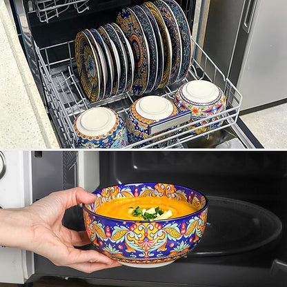 HASENSE 18 Pieces Kitchen Dinnerware Sets Service for 6, Bohemian Style Plates and Bowls Set, Ceramic Vintage Tableware Dishes Set, Scratch Resistant Microwave and Dishwasher Safe, Assorted Color