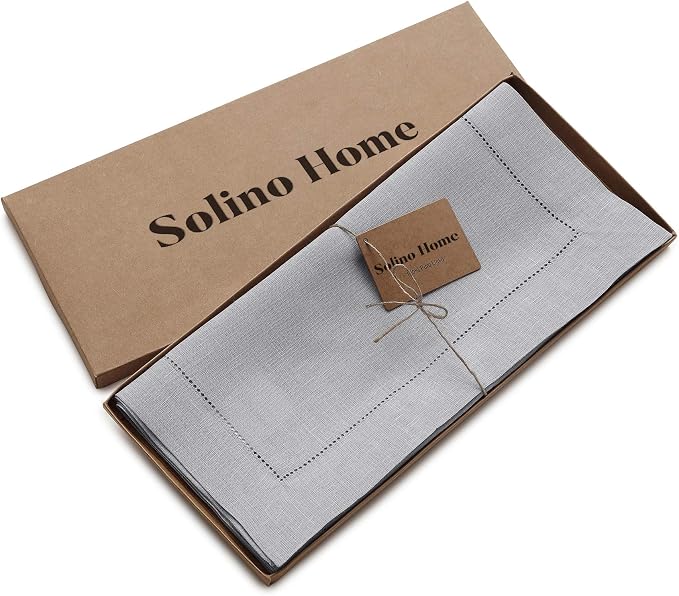 Solino Home 100% Pure Linen Table Runner Grey, Classic Hemstitch 14 x 60 in | - Image 6