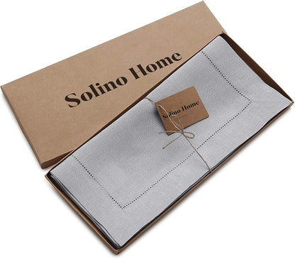 Solino Home 100% Pure Linen Table Runner Grey, Classic Hemstitch 14 x 60 in | - Image 6