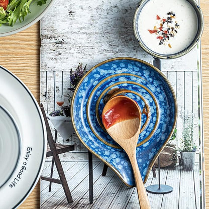 LAUCHUH Spoon Rest for Stove Top - 5” Ceramic Spoon Holder Stylish Utensil Holder for Kitchen Countertops, Ladle, Coffee Spoons, Cooking Spoons, Spatula, Tongs, Heat-Resistant, Starry Blue