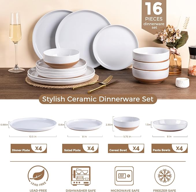 AmorArc Dinnerware Sets for 4, 16 Pieces Ceramic Plates and Bowls Set | Scratch - Image 3