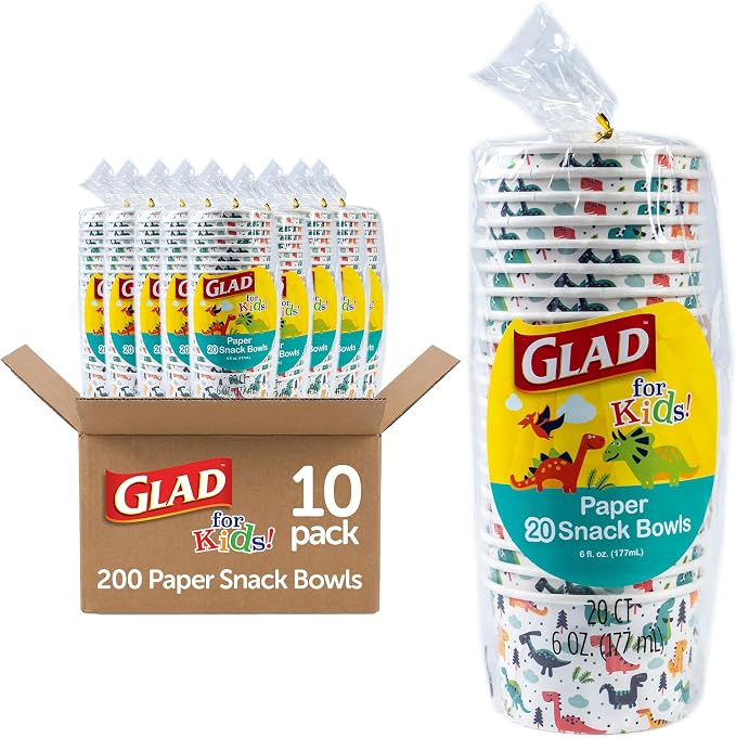 Glad for Kids Mini Disposable Paper Bowls, 6 Oz, 10-Pk | Heavy-duty paper by GladTrashFoodStorage