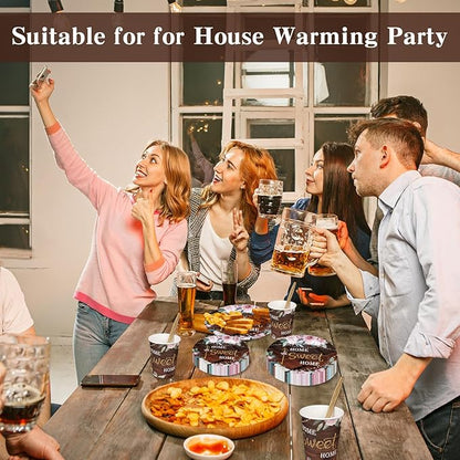 Zubebe 120 Pcs Housewarming Party Tableware Home Sweet Home Plates and Napkins Disposable Sets Rustic Leaves Floral House Warming for New House Wedding Party Supplies Serve 24 Guests(Boho Style)