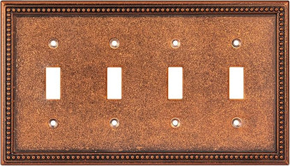 Henne Bery Raised Pearls Decorative Wall Plate Switch Plate Outlet Cover (Quad Toggle, Sponged Copper)
