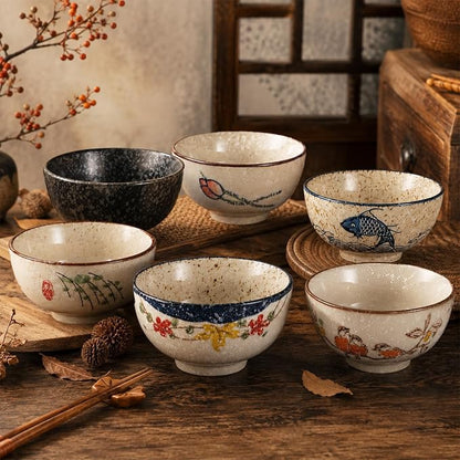 6 Pack Japanese Retro Rice Bowls Set | 4.5 Inch Small Soup Sushi Salad Dessert - Image 7