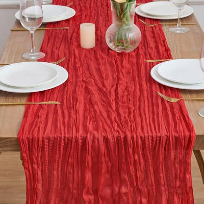 Asee'm 6pcs Red Cheesecloth Table Runner Christmas 10FT Boho Rustic Gauze | - Image 2