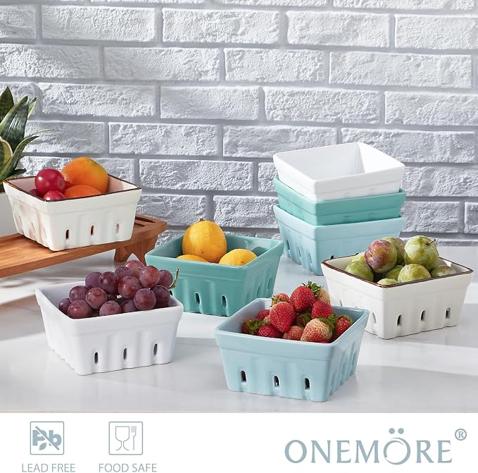 ONEMORE Ceramic Berry Basket Square Fruit Bowls - Image 8
