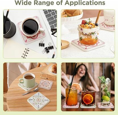 Coasters Set of 4, Square Drink Coasters Absorbent Heat Resistant Diatomite Coaster Cup Mats Vintage Home Decor for Coffee Table Desktop Protection (B, 3.9" x 3.9", 4pcs)