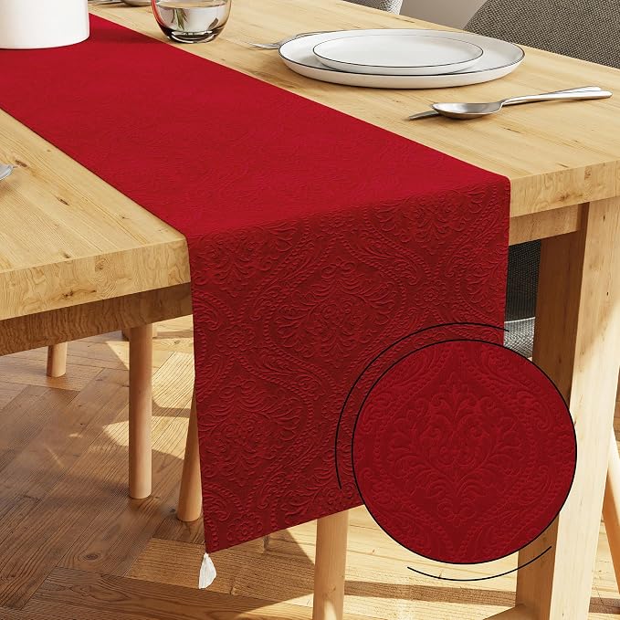 Encasa XO Table Runner, Embossed Velvet, Elegant 13"x72" | Red, 175 GSM by EncasaXO