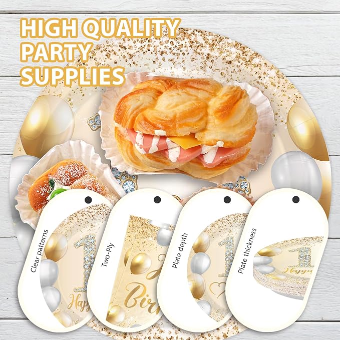 96Pcs White Gold 13th Birthday Party Decorations, Serves 24 | Official 13 Teen - Image 6