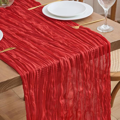 Asee'm Red Cheesecloth Table Runner Christmas 10FT Boho Rustic Gauze Sheer | by Aseem