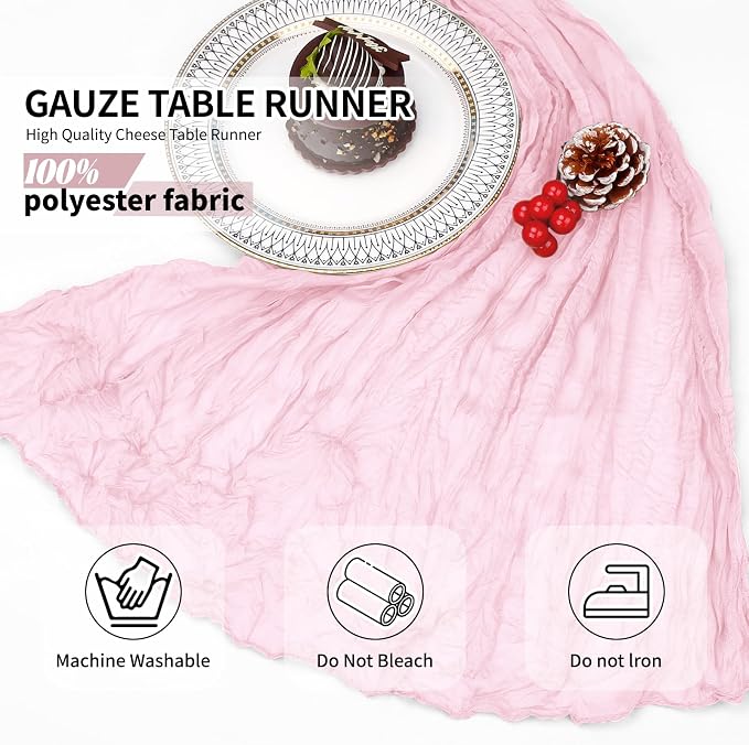 12 Pack Light Pink Cheesecloth Table Runner 10Ft, Gauze Table Runners 21.5 x - Image 4