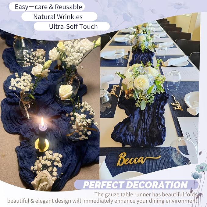 Showgeous 4 Pack Navy Blue Cheesecloth Table Runner, 17 x 108 Inches | Boho - Image 6