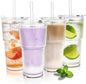 20oz Glass Tumblers with Lids and Straws, Ribbed Glassware by AiMQnLe