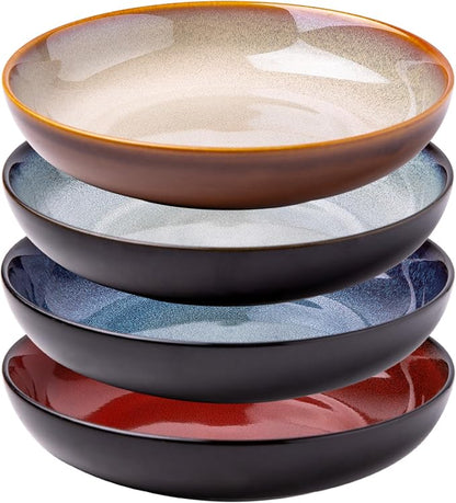 LERATIO 9.0" Ceramic Pasta Bowls Set of 4, 38oz Large Stoneware Bowls Set | by LeRatio