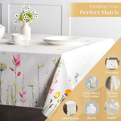 Maison d' Hermine Table Cloth Rectangle Table 100% Cotton 60 x 120 Inches Tablecloth Reusable Decorative for Dining Room Farmhouse Home Valentines Day Decorations Spring Summer - Botanical Fresh