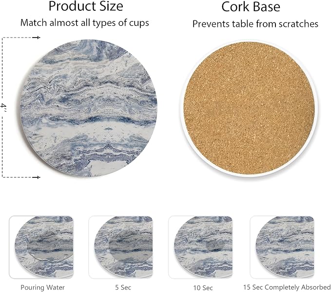 Set of 6 Navy Abstract Onyx Marble Coasters - Image 4