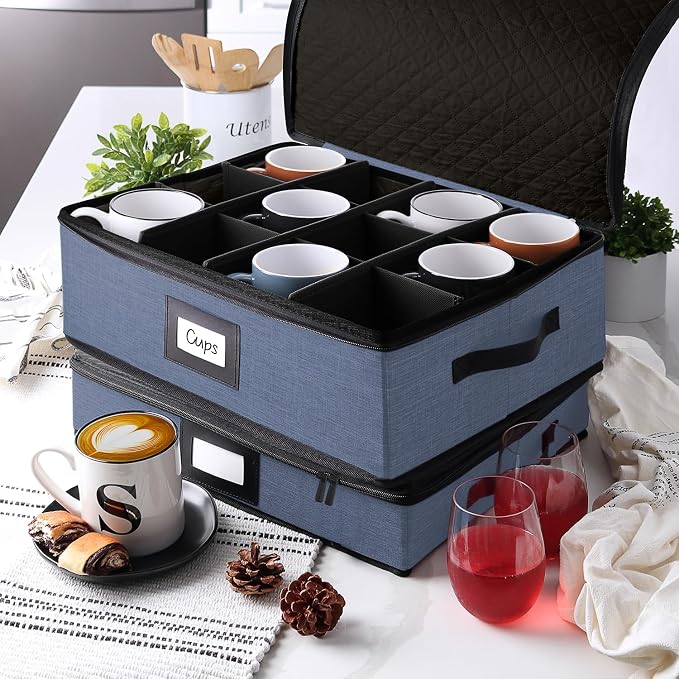 Hearth & Harbor Coffee Mug Storage, Quilted and Stackable Coffee Cup Storage - Image 6