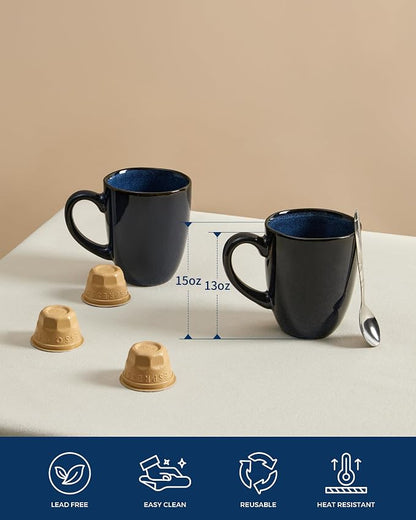 Pokini Coffee Mug 15 oz, Ceramic Coffee Mugs Set of 4, Reactive Glaze Mug - Image 5