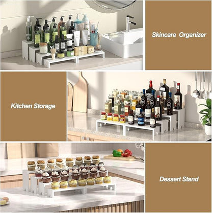 4 Set Large White Wooden Tiered Riser Display Stands for Vendor Events,Stackable Wooden Cupcake Stand,Farmhouse Decor Wood Dessert Table Display Set,Vendor Booth Display Items,Food Display Risers for Party（12-11.2-10.4-9.6IN）
